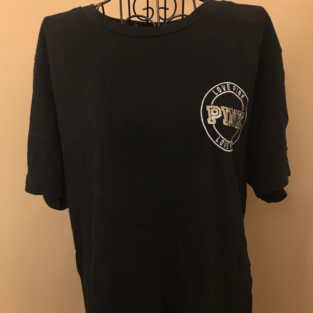 Black embroidered and sequins PINK T-shirt